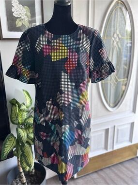 Trina Turk Black Dress with Multi-Color Geometric Squares